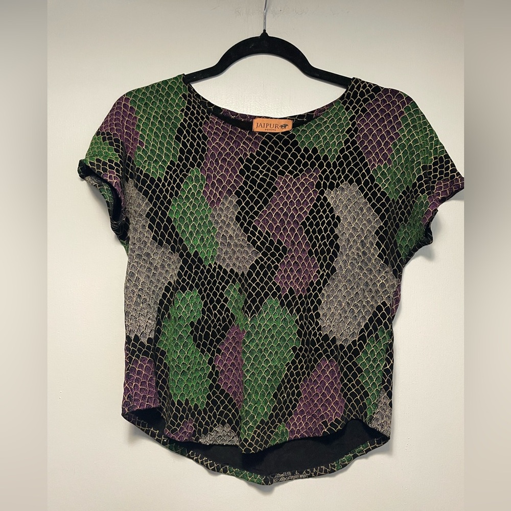Jaipur Women's Short Sleeve Snake Print Top - Vintage Made in USA